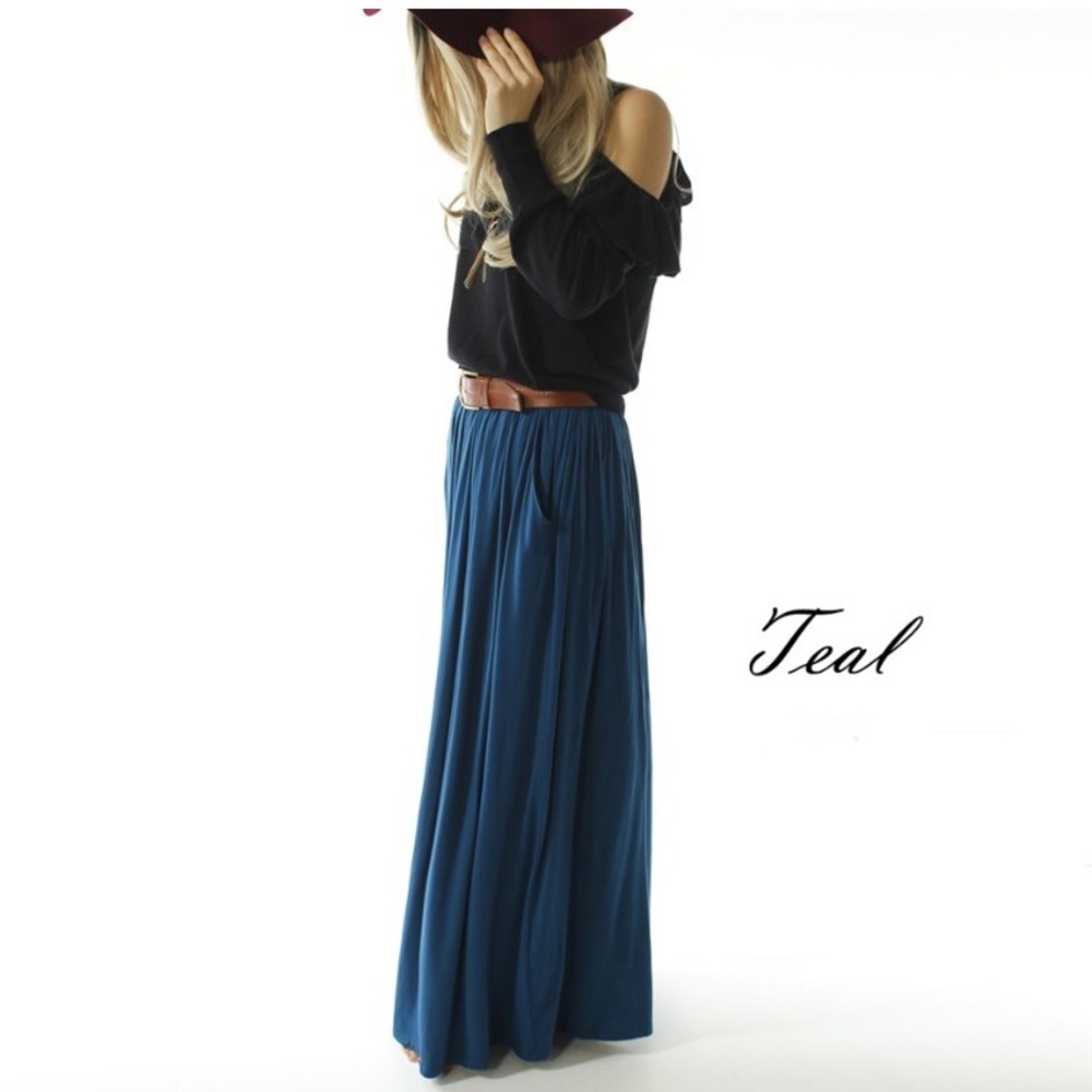 Dark Teal Full Length Maxi Skirt with Pockets